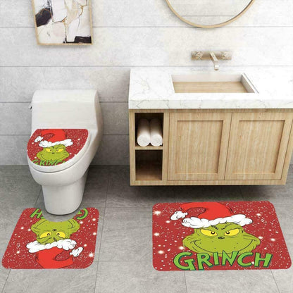 Christmas Shower Curtain Set How The Grinch Stole Christmas Shower Curtain with 12 Hooks Bathroom Set, Holiday Home Decor (72x72 Inch)