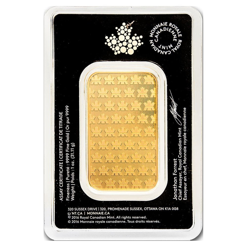 1 oz Gold Bar - Royal Canadian Mint New Design (In Assay)