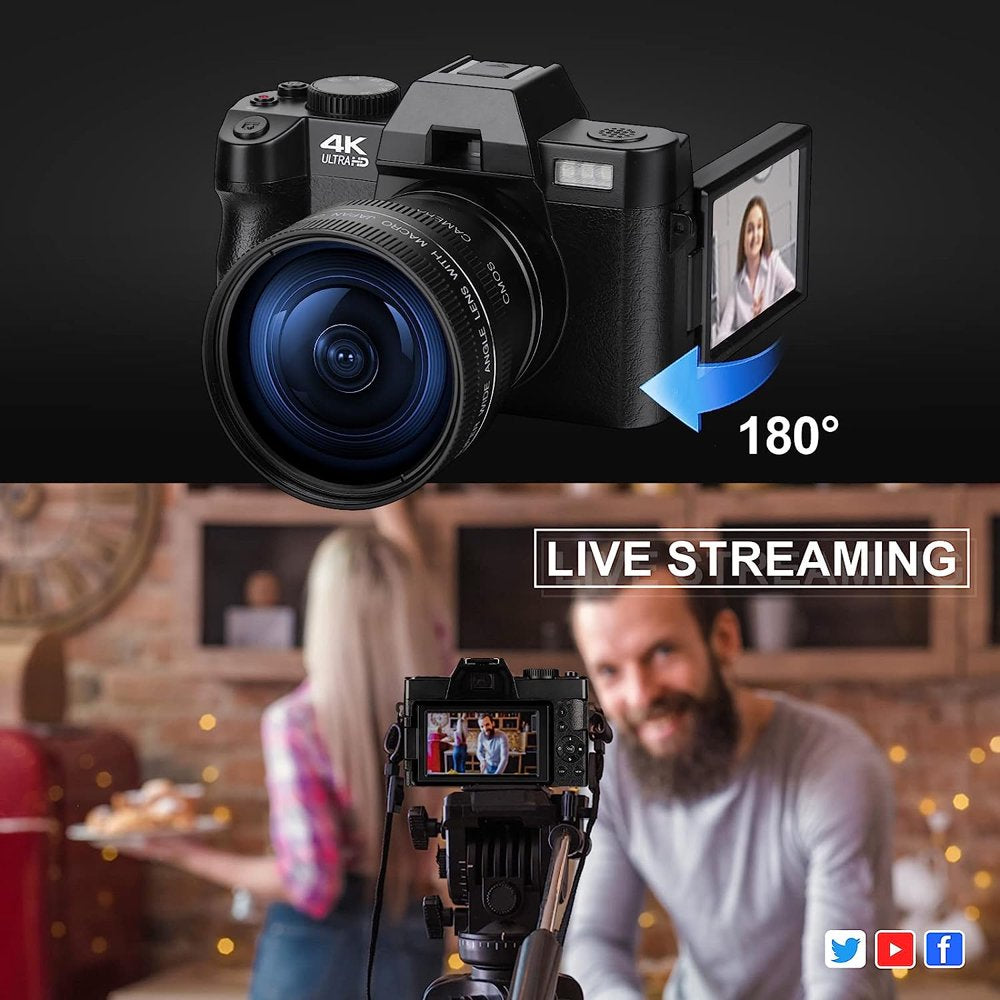 NBD Digital Camera 4K Ultra HD 48MP All-in-One Vlogging Camera with Wide Angle Lens, Digital Zoom 16x and 3" Screen