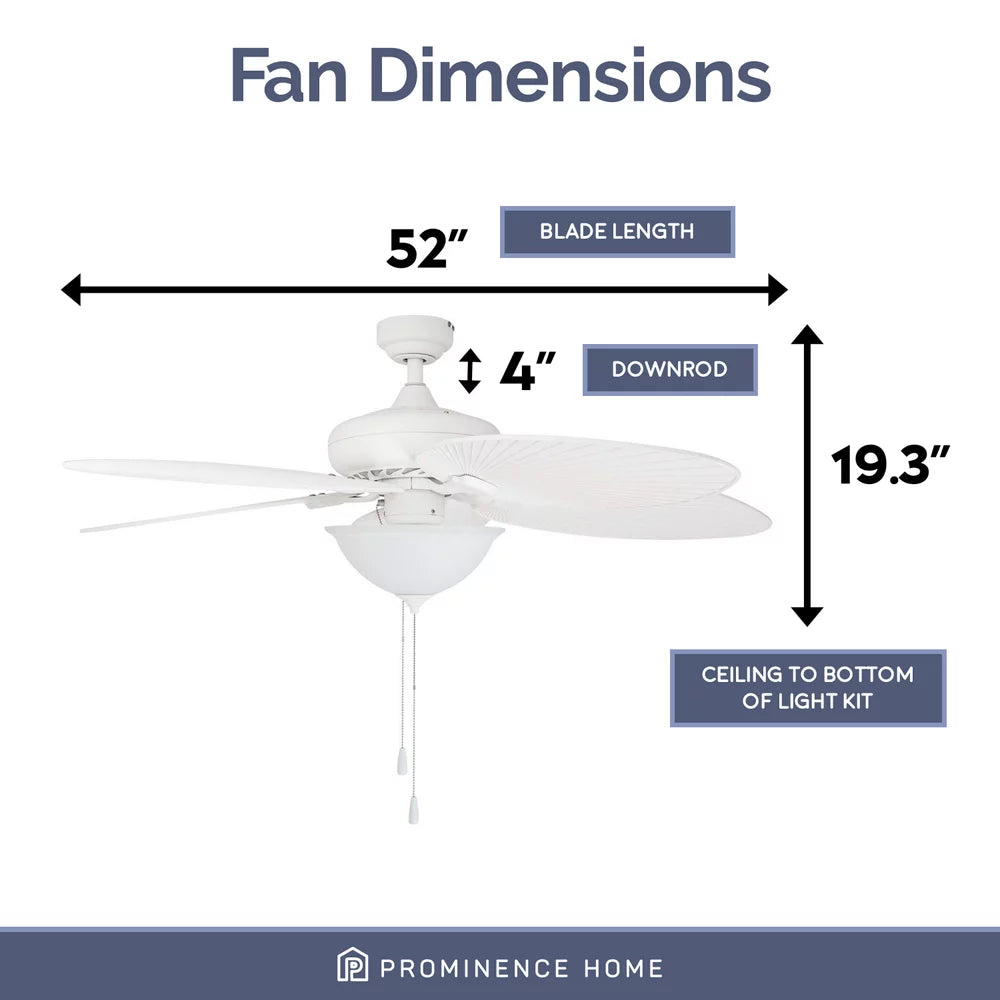 Honeywell Palm Valley 52" White Tropical Ceiling Fan with 5 Palm Blades, Pull Chain & Reverse Airflow