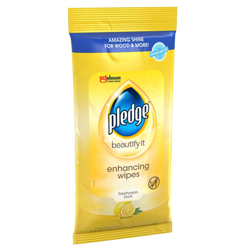 Pledge Beautify It Lemon Enhancing Wipes - Conveniently Dust, Clean and Shine Wood, Stainless Steel and More, 24Ct