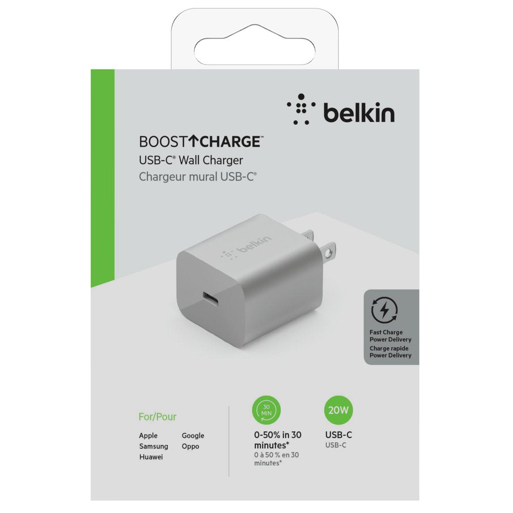 Belkin 20 Watt USB C Wall Fast Charger - for Apple iPhone 13 through 15 Pro Max, Galaxy S21 Ultra, iPad, AirPods & More - US