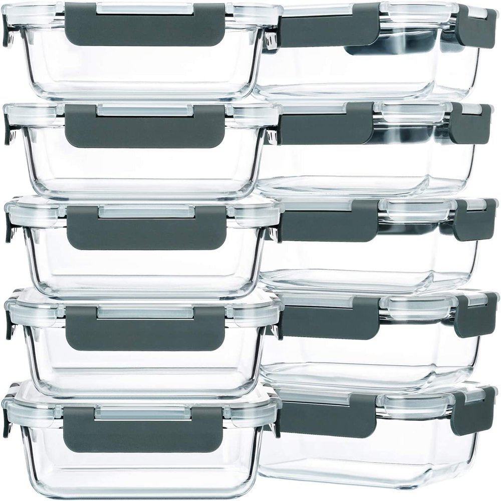 10-Pack 22 Oz, Glass Meal Prep Containers, Glass Food Storage Containers with Lids, Glass Lunch Containers - Oven, Microwave and Freezer Safe