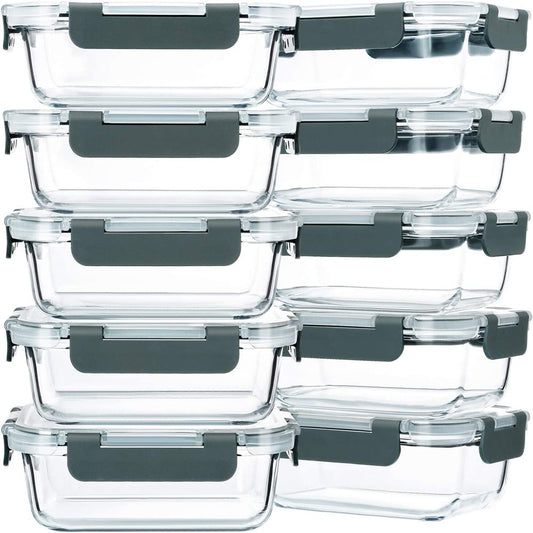 10-Pack 22 Oz, Glass Meal Prep Containers, Glass Food Storage Containers with Lids, Glass Lunch Containers - Oven, Microwave and Freezer Safe