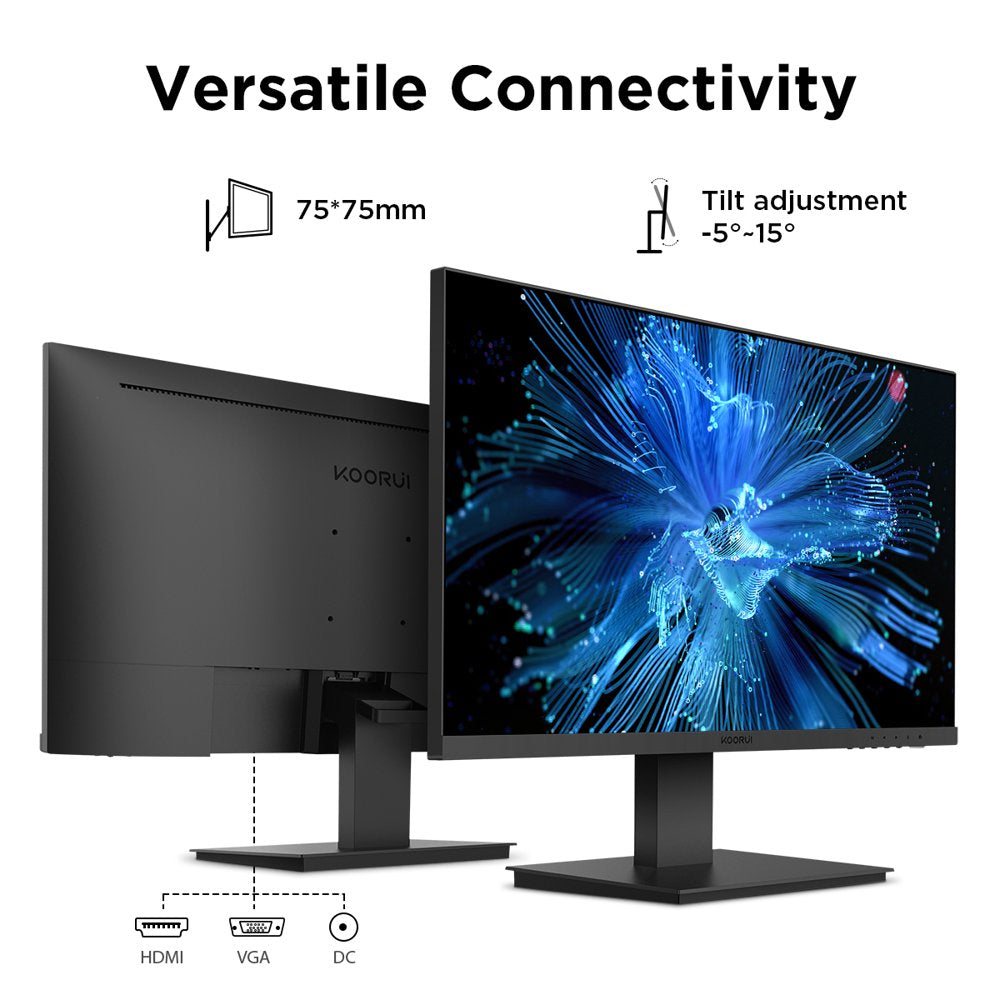 KOORUI 24 inch FHD Business Computer Monitor,1920x1080p 75Hz 6ms 99% sRGB 3000:1 Contrast 3-Side Borderless, Black