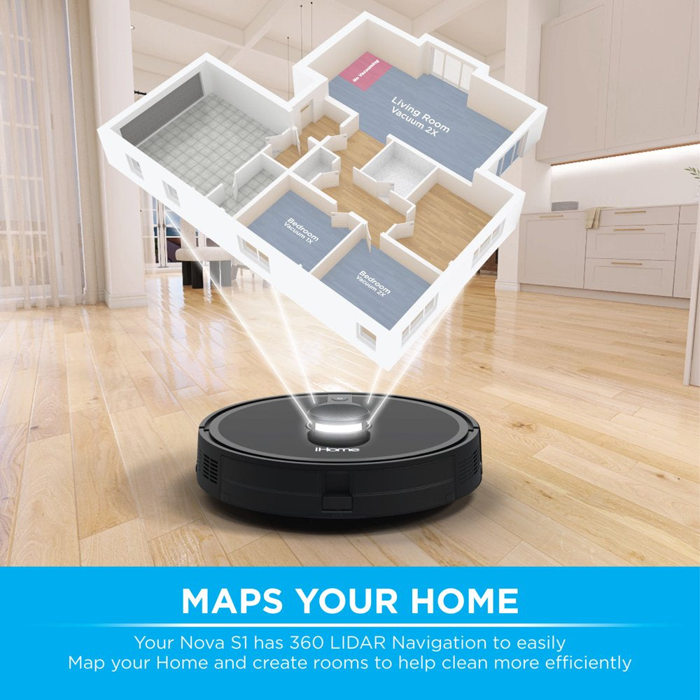 iHome AutoVac Nova S1 Robot Vacuum with LIDAR Navigation, 150 Min Runtime, 2700pa Suction