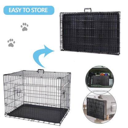 HomGarden 36 Foldable Dog Crate Steel Pet Kennel Double Door Medium Dog Cage