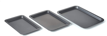  Set of 3 Non-Stick Cookie and Baking Sheets – Small, Medium and Large Pans, Non-Stick Coated Steel