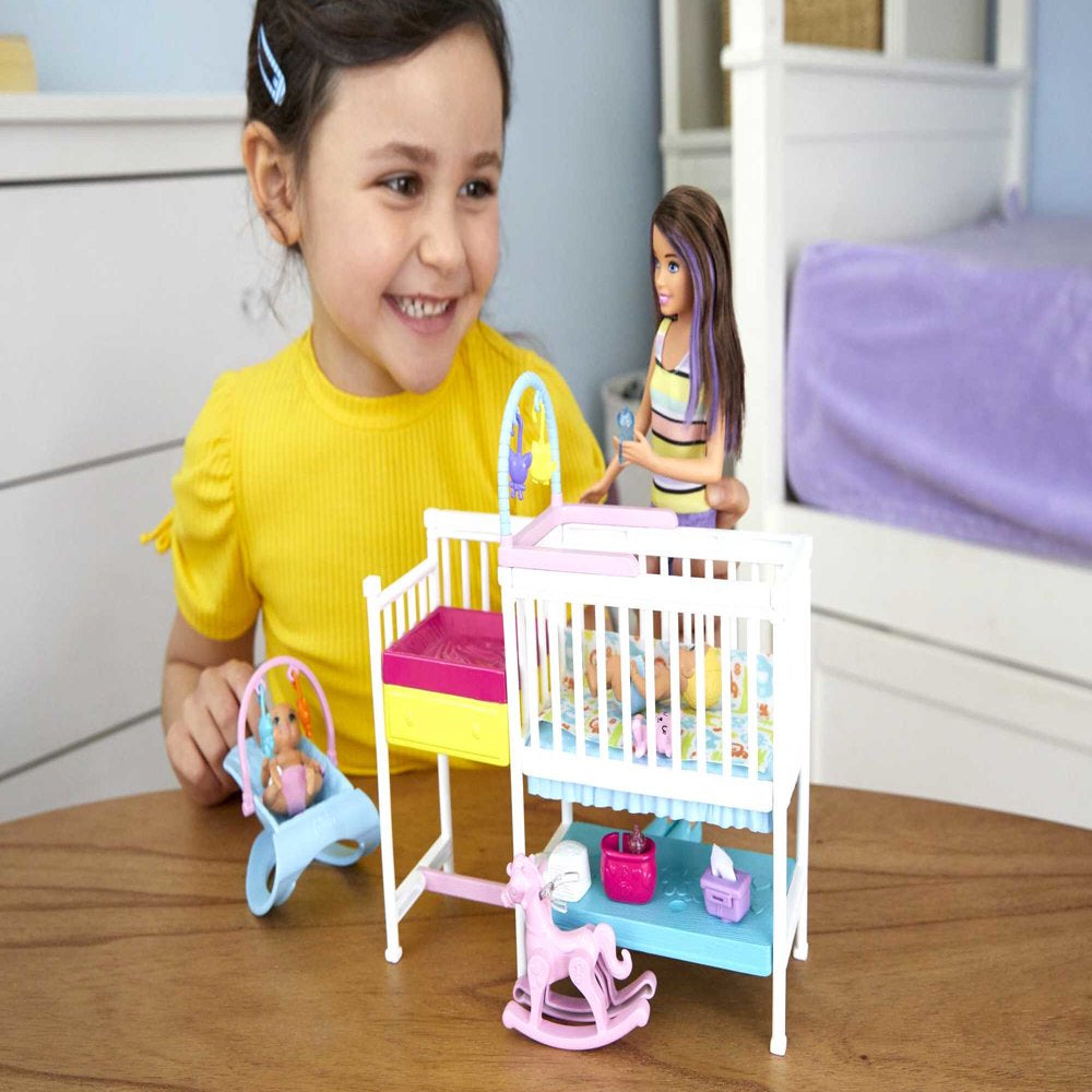 Barbie Skipper Babysitters Inc Nap N Nurture Nursery Playset with Brunette Doll, Baby & Accessories