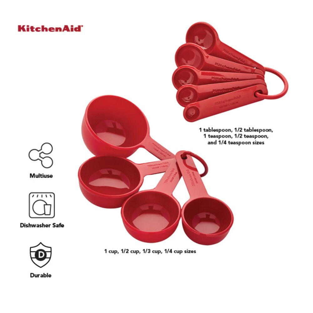 KitchenAid 21PC Plastic with Non-Skid Bottom Mixing Bowl and Measuring Set Red