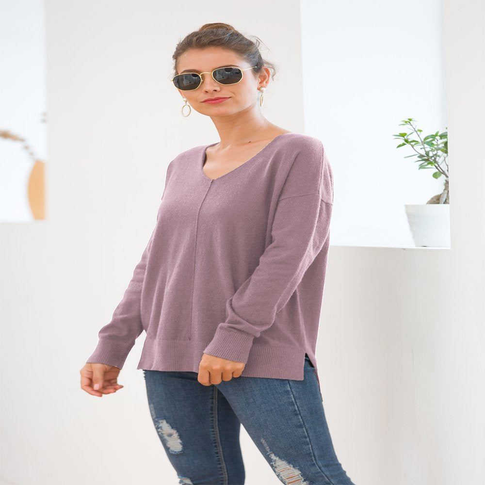 Uvplove V Neck Sweaters for Women Fall Lightweight Knit Pullover Sweater Blouse