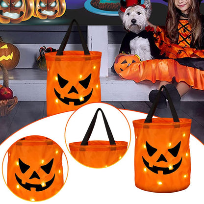 Halloween Candy Bags with LED Light Trick or Treat Bags Halloween Party Bags with Grimace Multipurpose Reusable Bucket for Kids Halloween Supplies Favors