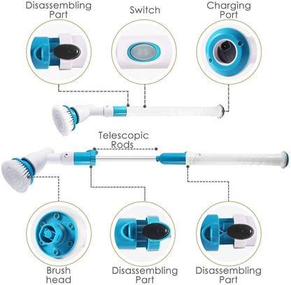 Maple Star Electric Spin Scrubber with Long Handle and Cordless Shower Floor for Cleaning Tub Tile