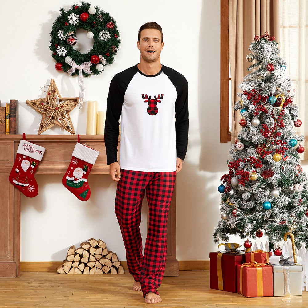 PatPat Christmas Plaid Deer Family Matching Pajamas Sets,Flame Resistant,2-piece,Unisex