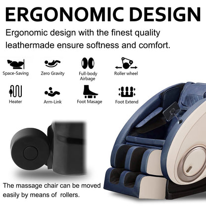 BILITOK Massage Chair Zero Gravity Full Body with Heating and Bluetooth Blue