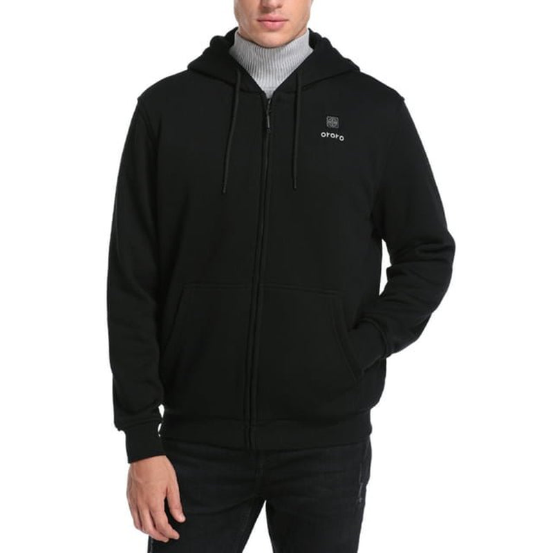 ORORO Unisex Heated Fleece Hoodie with Battery Pack (Black,L)