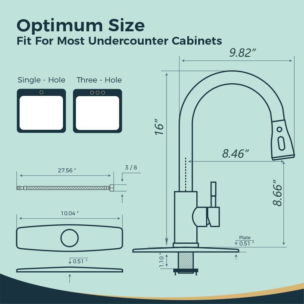 PHANCIR Kitchen Faucet with Pull down Sprayer, High Arc Single Handle Kitchen Sink Faucets with Pause Button Premium Brushed Nickel with Deck Plate Suit to 1 or 3 Holes