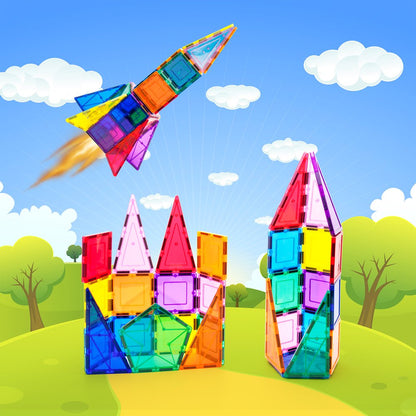 PicassoTiles 32 Piece Magnetic Building Block Rocket Booster Theme Set, Multicolor