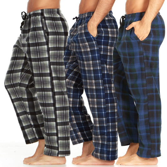 DARESAY Mens 3 Pack Pajama Pants for Men, Microfleece Pajama Pants, Men's Pajamas, Sleep pants with Pockets, Up to Size 3XL