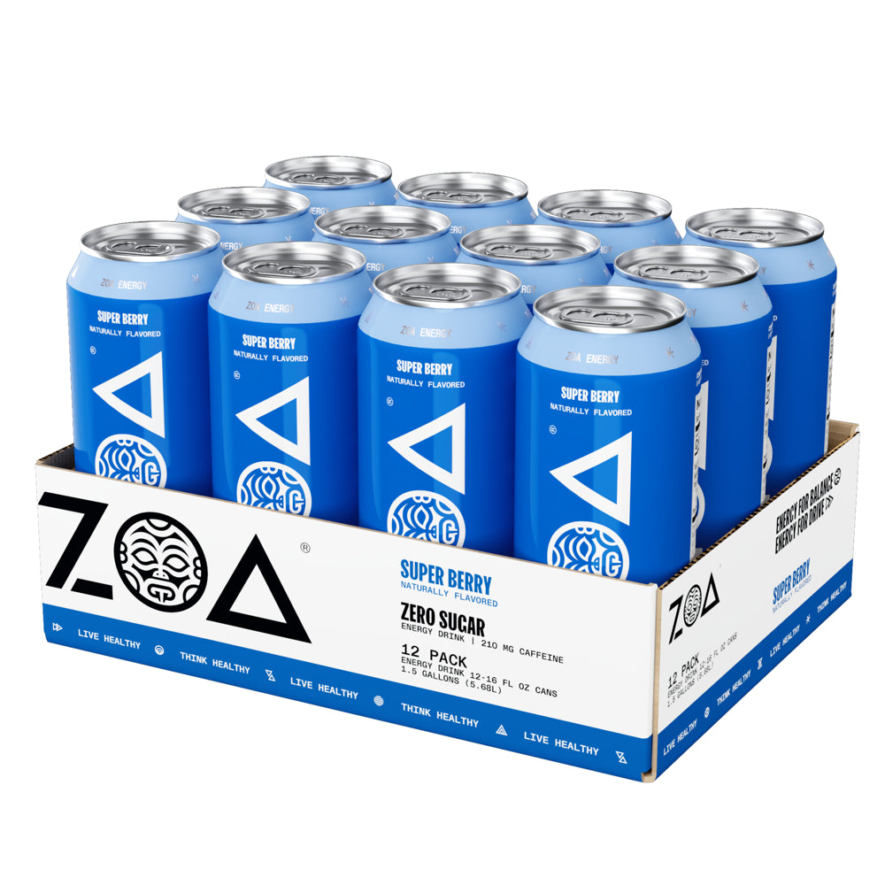 ZOA Zero Sugar Energy Drink, Tropical Punch, 16oz (12-Pack)