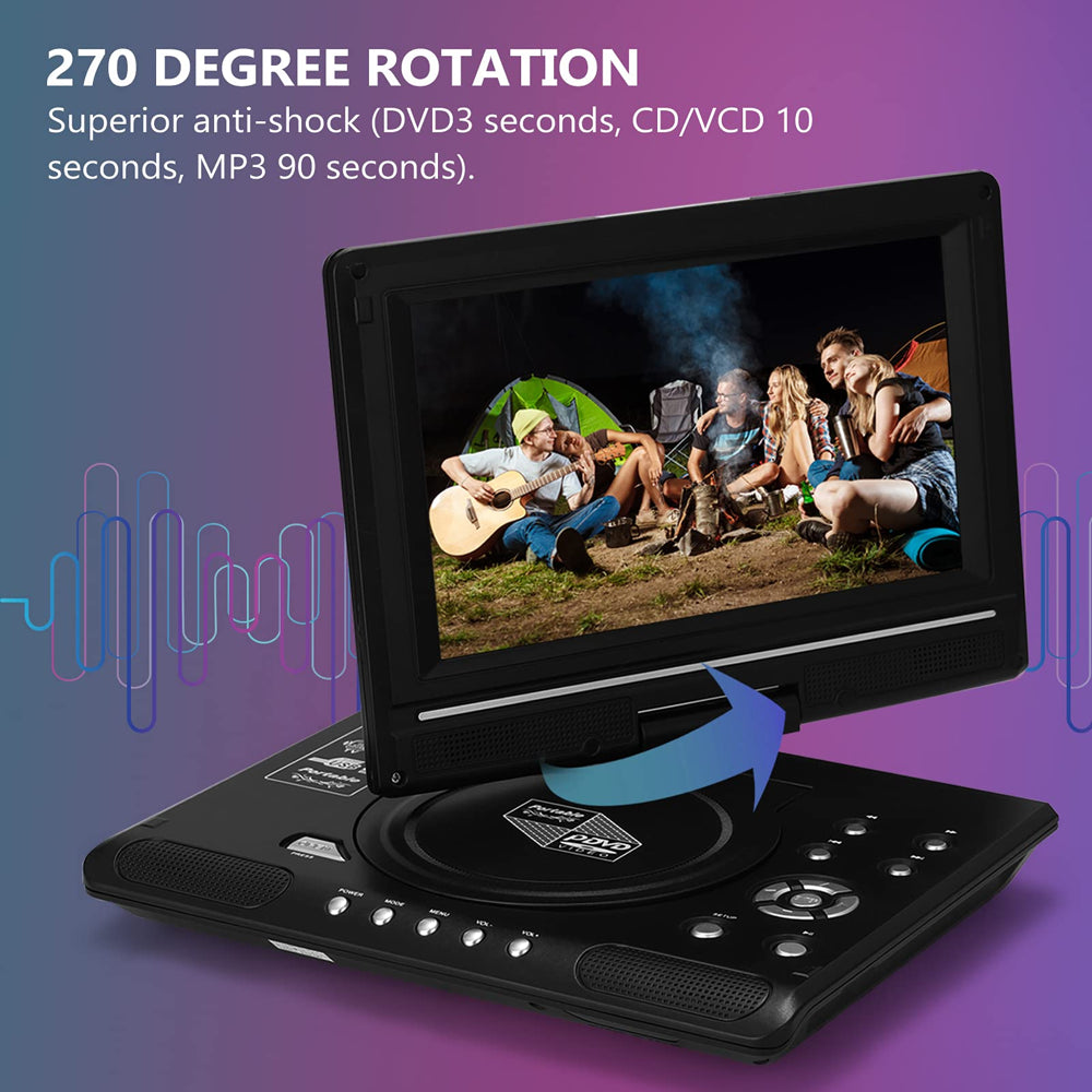 iFanze 9.8" Portable DVD Player with 8.5" HD Swivel Screen, Rechargeable Personal DVD Player with Remote, Support FM Radio, Game Function, Black