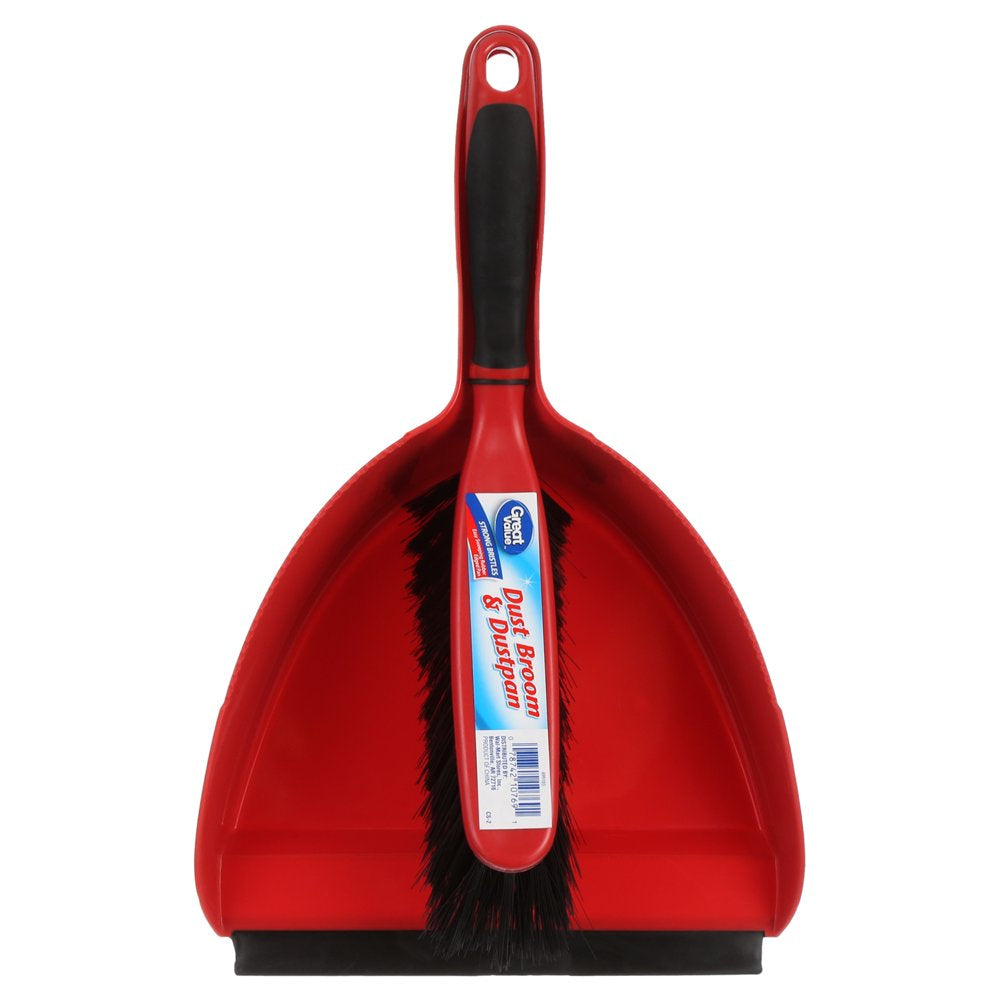 Great Value Dust Broom & Pan, Red