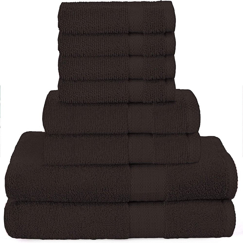 GLAMBURG Ultra Soft 8-Piece Towel Set - 100% Pure Ringspun Cotton, Contains 2 Oversized Bath Towels 27x54, 2 Hand Towels 16x28, 4 Wash Cloths 13x13 - Ideal for Everyday use, Hotel & Spa - Black