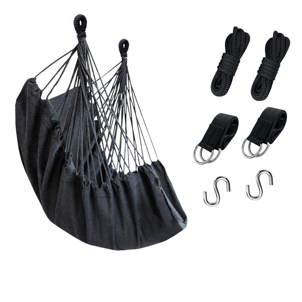 Livhil Hammock Chair Hanging Rope Hammock Swing Chair, Max 300 lbs Portable Hanging Hammock Chair with Pocket- Perfect for Outdoor, Home, Bedroom, Patio, Yard ,Balcony (Dark Gray)