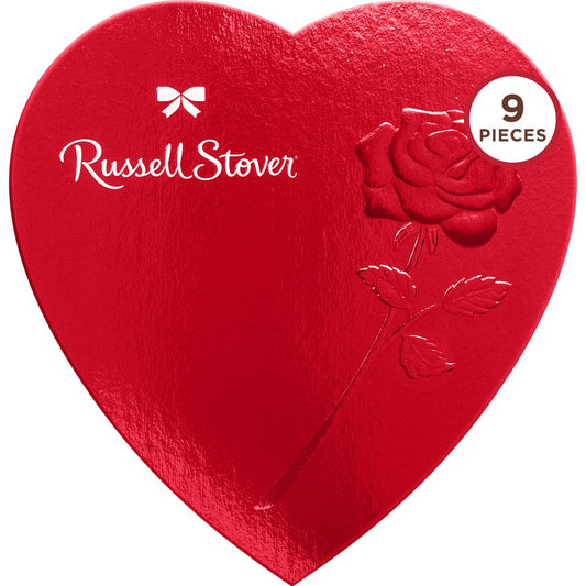 Russell Stover Valentine's Day Red Foil Heart Assorted Milk & Dark Chocolate Gift Box, 5.1 oz. (9 Pieces)