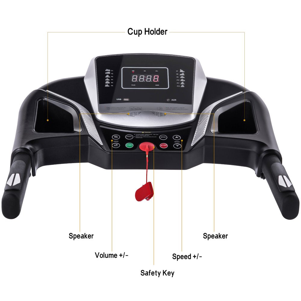 Folding Treadmill, Electric Treadmill with 43.3” x 14” Ultra Large Running Belt, Heart Rate Monitor, Easy Accembly, 7.5 Mph Speed for Home Gym