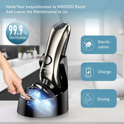 Moosoo Electric Shaver with Clean Station Wet Dry Waterproof Razors for Men