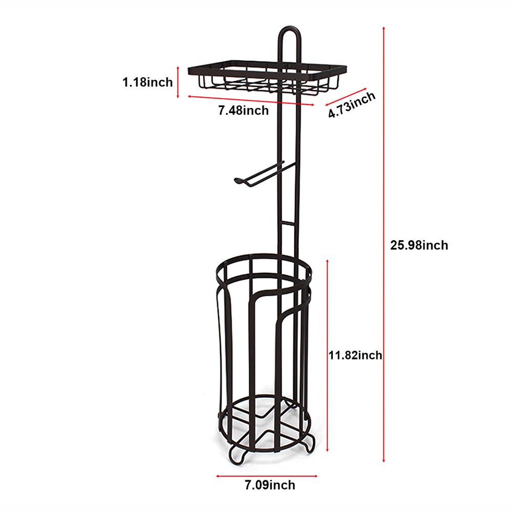 Bathroom Tissue Paper Roll Stand, Toilet Paper Roll Storage Holder, Free-Standing Toilet Paper Holder & Dispenser, Black