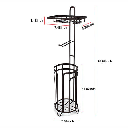 Bathroom Tissue Paper Roll Stand, Toilet Paper Roll Storage Holder, Free-Standing Toilet Paper Holder & Dispenser, Black