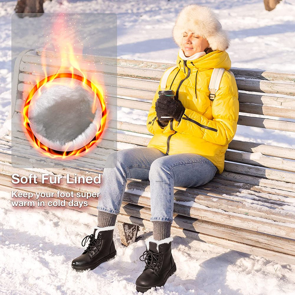 Winter Snow Boots for Women Comfortable Outdoor Anti-Slip Ankle Boots keep Warm Booties Lace Up Flat Platform Shoes