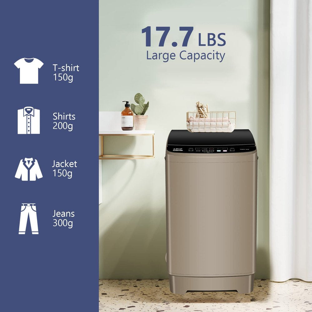 KRIB BLING Portable Washing Machine, 17.7 lbs Large Capacity Full Automatic Washing Machine, Compact Laundry Washer for Home Apartment, Coffee Gold