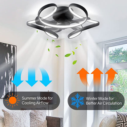 Surnie Ceiling Fan with Light Remote 6 Speeds 3 Colors Low Profile Modern Ceiling Fans Bladeless Flush Mount Ceiling Fan Geometric Reversible Dimmable for Living Room Bedroom Kitchen Black