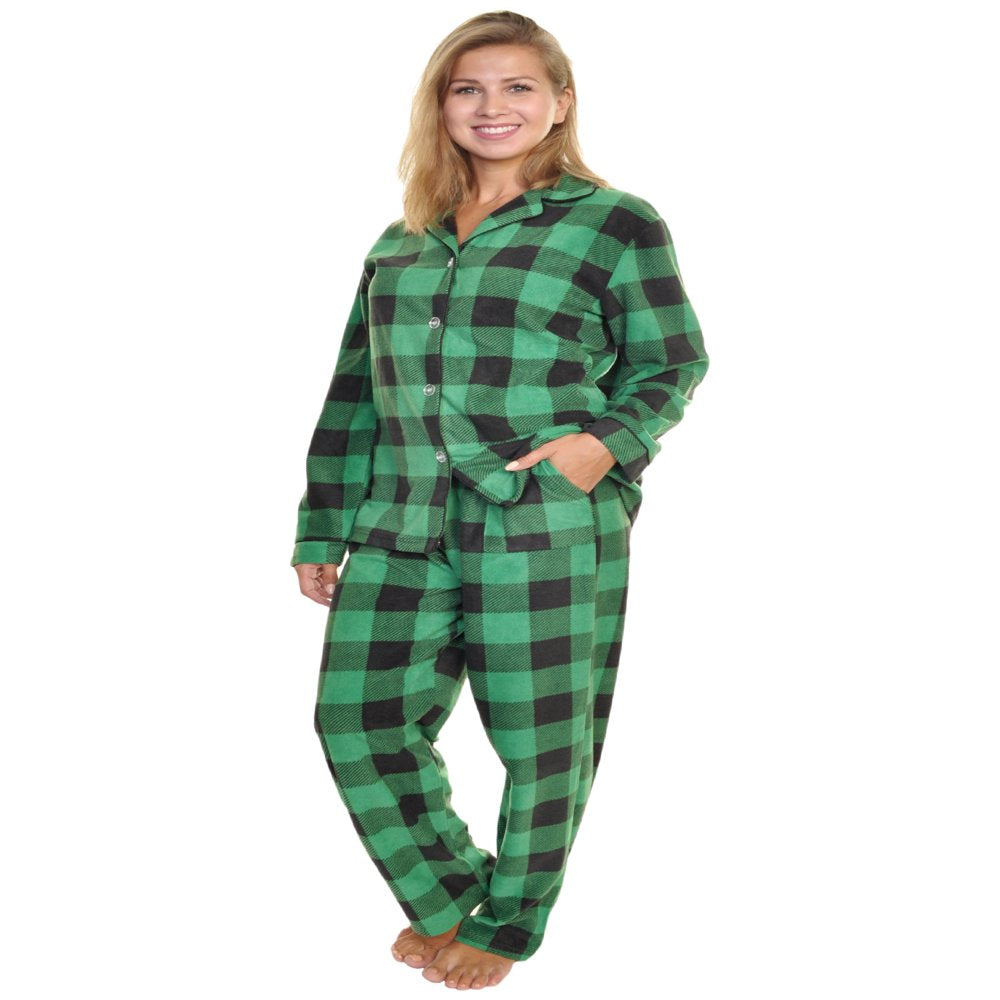 Angelina Christmas Cozy Fleece Notch Collar Pajama Set with Pockets (1-Pack)