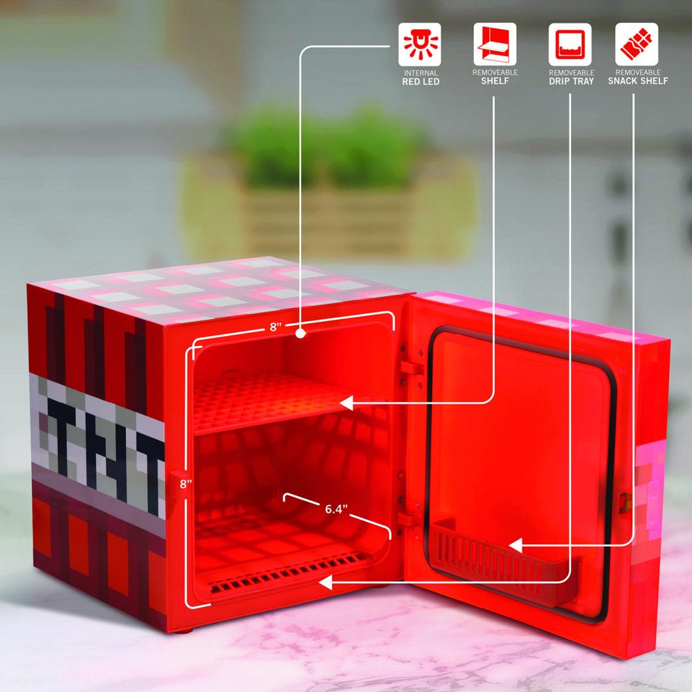 Minecraft Red TNT x9 Can Mini Fridge 6.7L x1 Door Ambient LED Lighting 10.4 in H 10 in W 10 in D