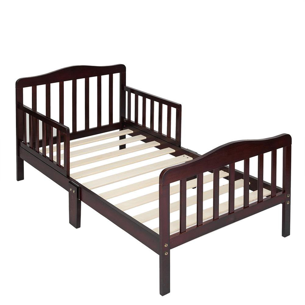 Ktaxon Baby Toddler Bed Solid Wood Bedroom Furniture with Safety Rails Espresso