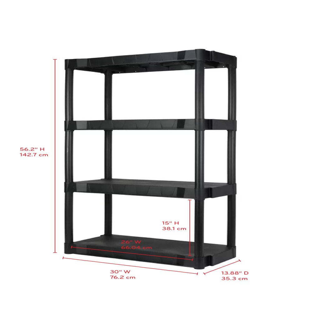 Hyper Tough 13.88"D x 30"W x 56.2"H 4 Shelf Plastic Garage Storage Shelves, Black, Adult