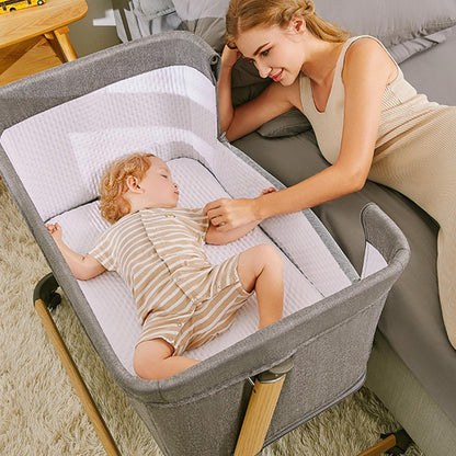 e Unisex Infant Flat Bedside Sleeper Bassinet with Wheels and Floding Frame for 0-9 Months Baby (Grey)