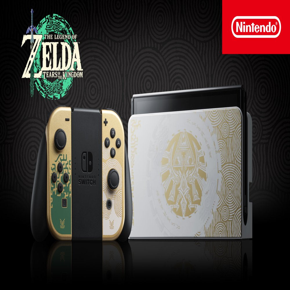 2023 Nintendo Switch OLED Zelda Limited Edition 6 in 1 Collection, Green & Gold Joy-Con 64GB Console, Hylian Themed Dock, The Legend of Zelda BOTW and TOTK, 3 Mytrix Accessories - JP Version