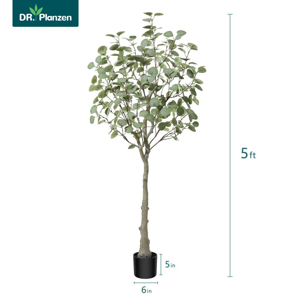 5FT Artificial Eucalyptus Silk Plants in Pot, Faux Plastic Eucalyptus Tree with Durable Plastic Trunk for Home Decor Office House Living Room Indoor Outdoor