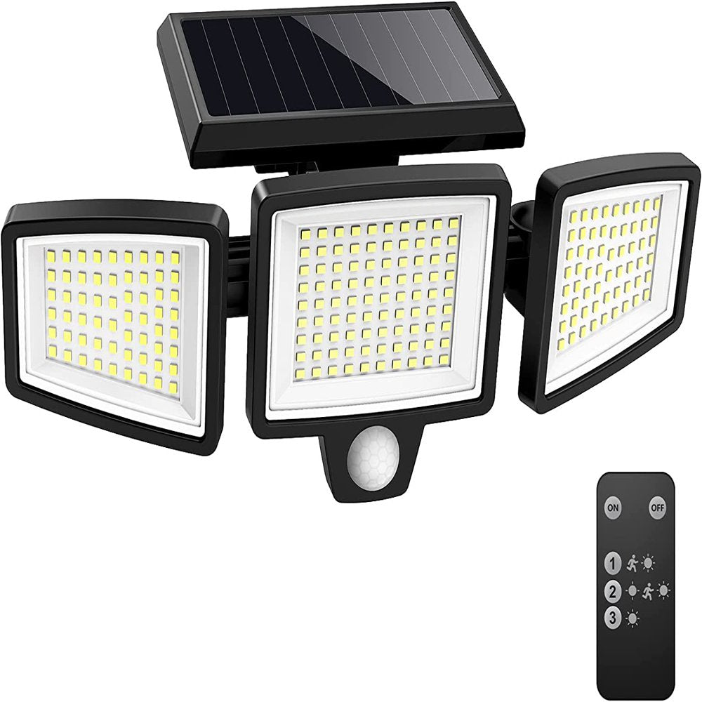 SZRSTH Solar Lights Outdoor - Waterproof Motion Sensor Security Lights with Wireless Remote Control - 2500LM 3Heads 210LED Flood Lights for Patio Garage Yard Entryways