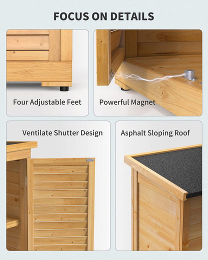 Aiho 63.2" Outdoor Storage Cabinet with Double Lockable Doors and 3 Removable Shelves - Natural