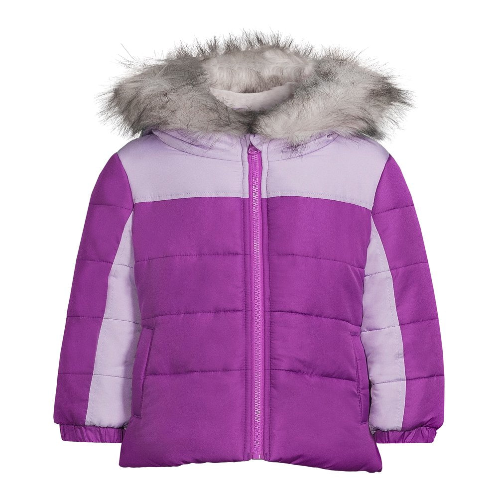 Weather Tamer Girls Hooded Long Sleeve Colorblocked Winter Puffer Coat, Sizes 4-16