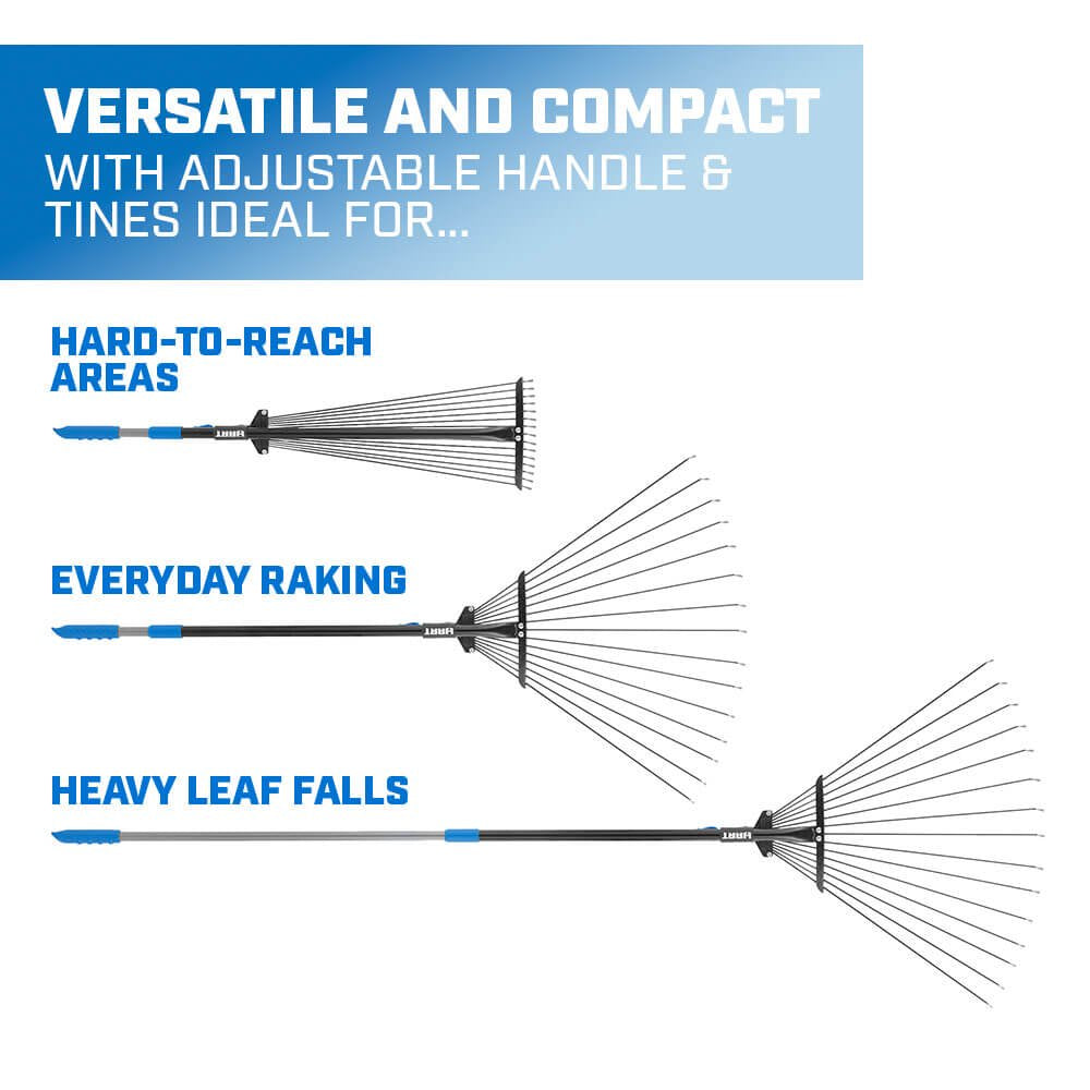 HART Collapsible Steel Tine Leaf Rake with Telescoping Handle Design