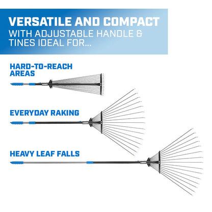 HART Collapsible Steel Tine Leaf Rake with Telescoping Handle Design