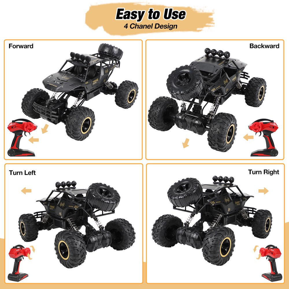 Wisairt Large RC Cars, 1:12 4WD Large Remote Control Monster Truck 2.4 GHz Alloy RC Cars for Kids Adults Age 6 + Birthday Gifts (Black)