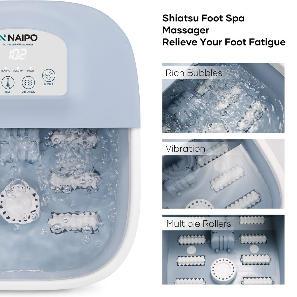 Naipo Foot Spa Bath Massager with Fast Heating, Rich Bubble, Vibration, Rollers, Lower Noise - Blue